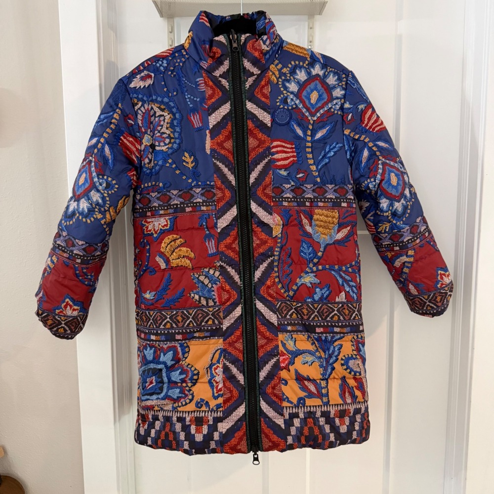 Farm Rio Black Sunset Tapestry Reversible Puffer Kimono Jacket XS BohoMaximalist - Picture 3 of 12